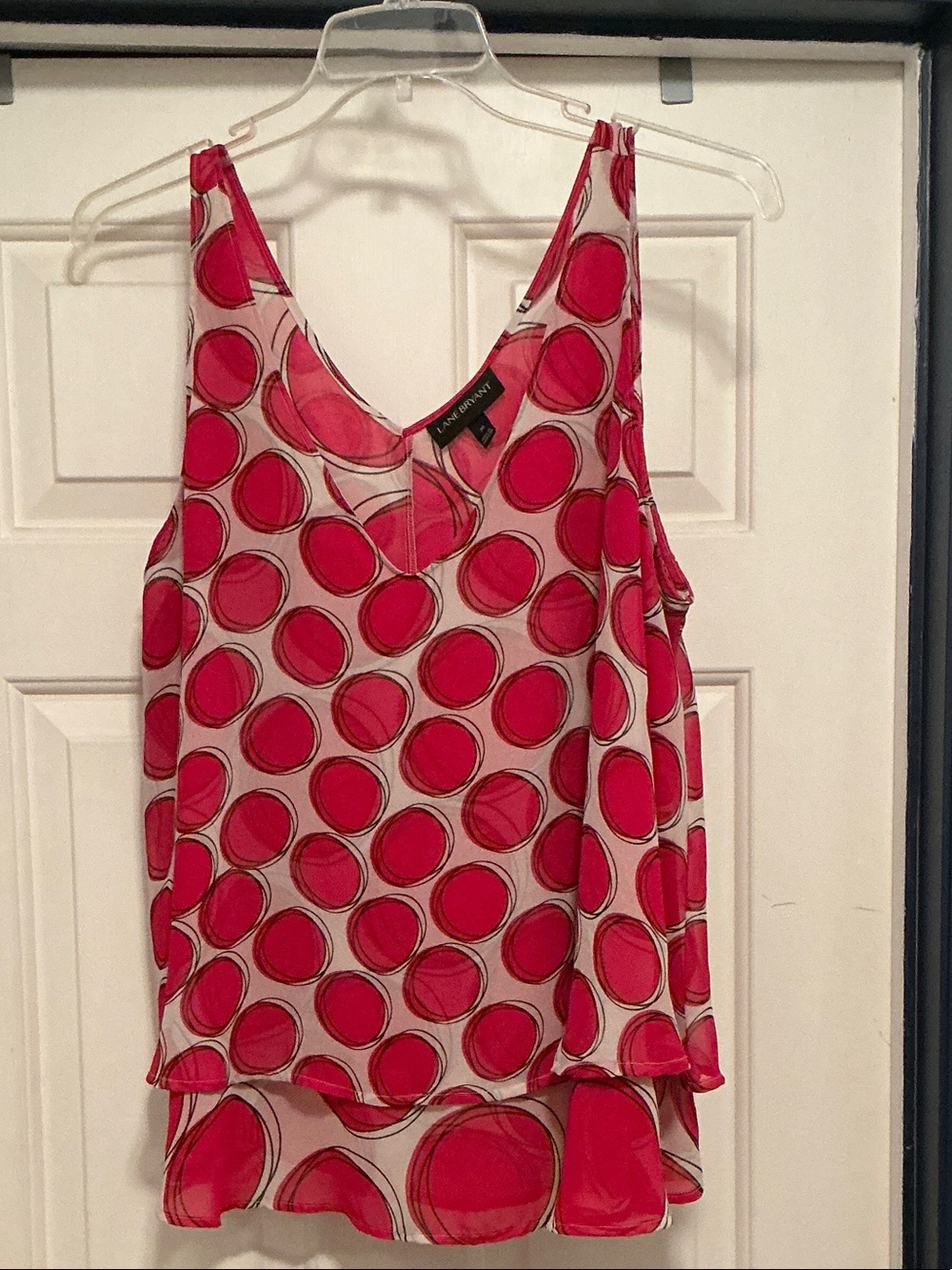 Lane Bryant Red & Cream Polka Dot V-Neck Sleeveless Camisole